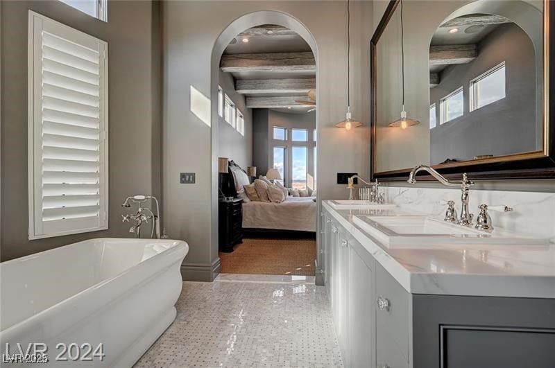 Bathroom, Bedroom, Dual Sink Vanities, Free Standing Baths, Interior, Pendant Lights
