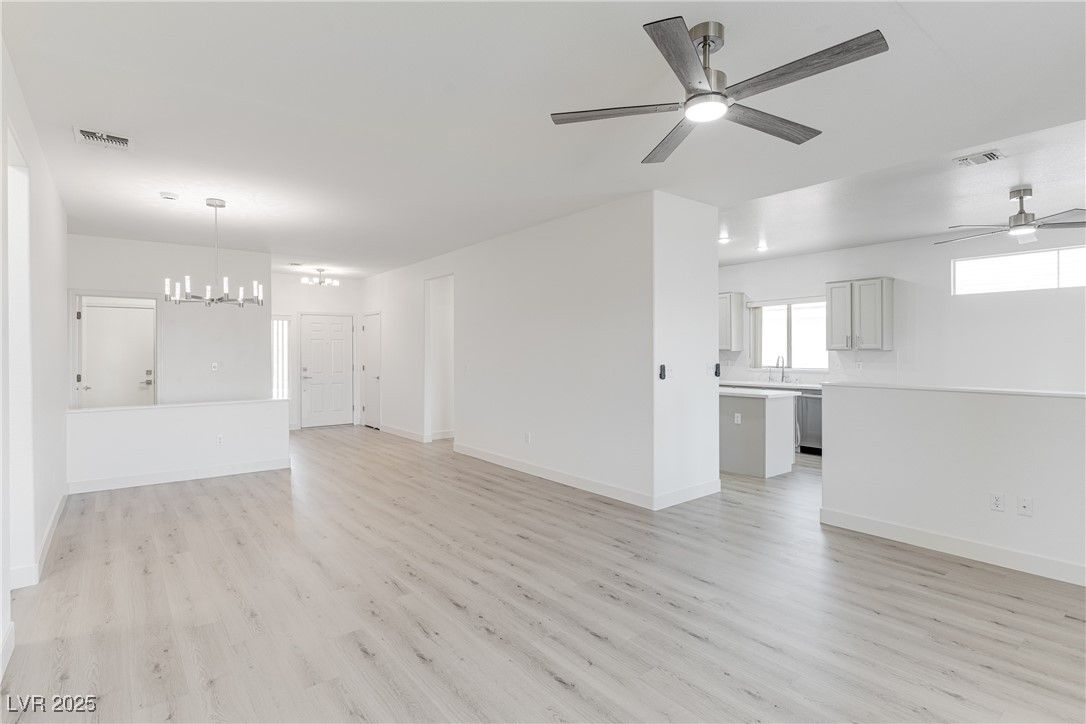 Empty room, Interior, Kitchen, Pendant Lights, Wood Texture Flooring