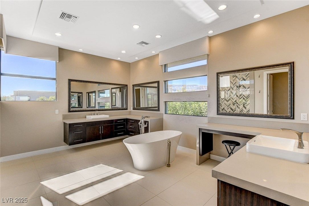 Bathroom, Dual Sink Vanities, Free Standing Baths, Interior, Recessed Lighting