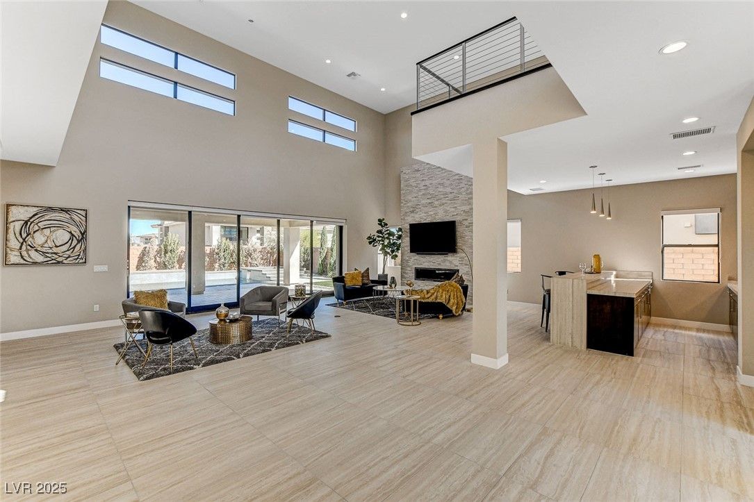 Dining room, Fireplace, Interior, Living room, Pendant Lights, Recessed Lighting