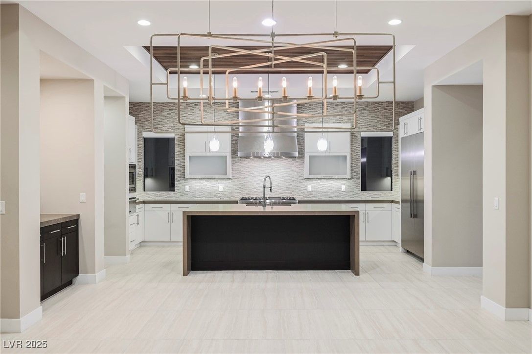 Interior, Kitchen, Pendant Lights, Recessed Lighting, Stainless Steel Appliances, Stone Walls, Wooden Ceilings