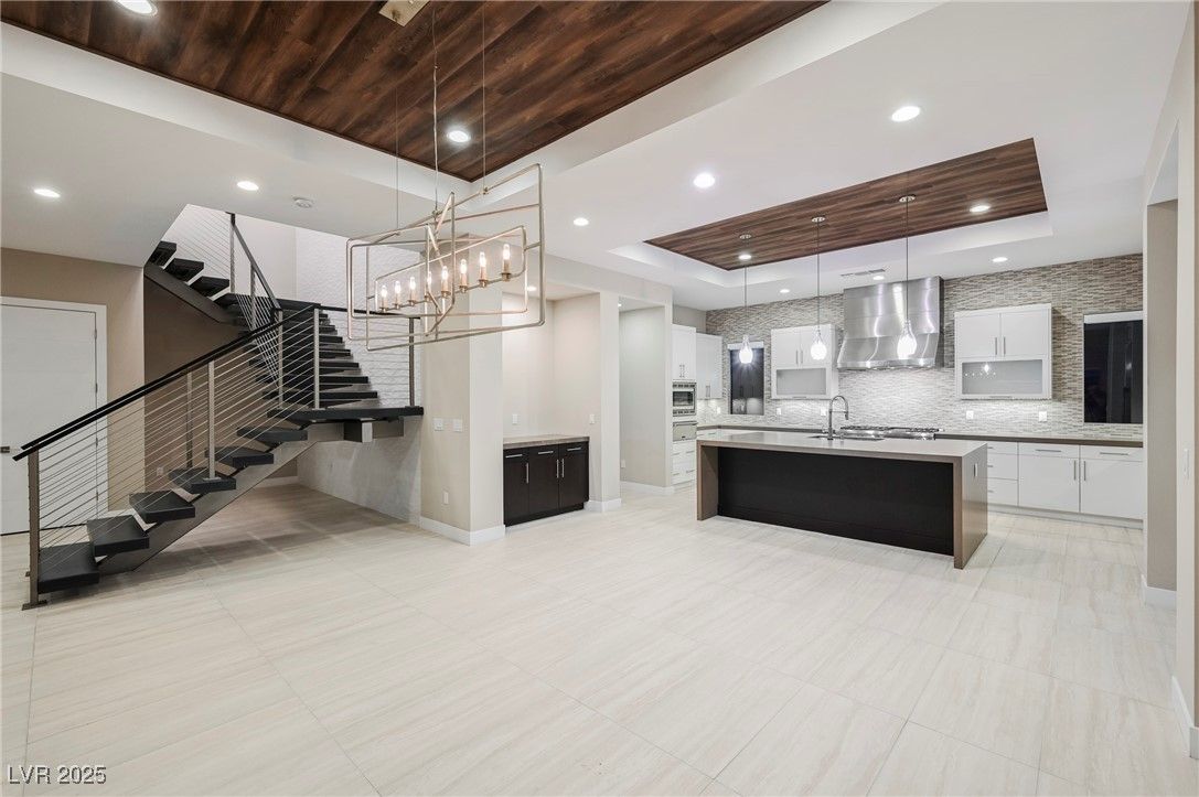 Interior, Kitchen, Pendant Lights, Recessed Lighting, Stainless Steel Appliances, Wooden Ceilings