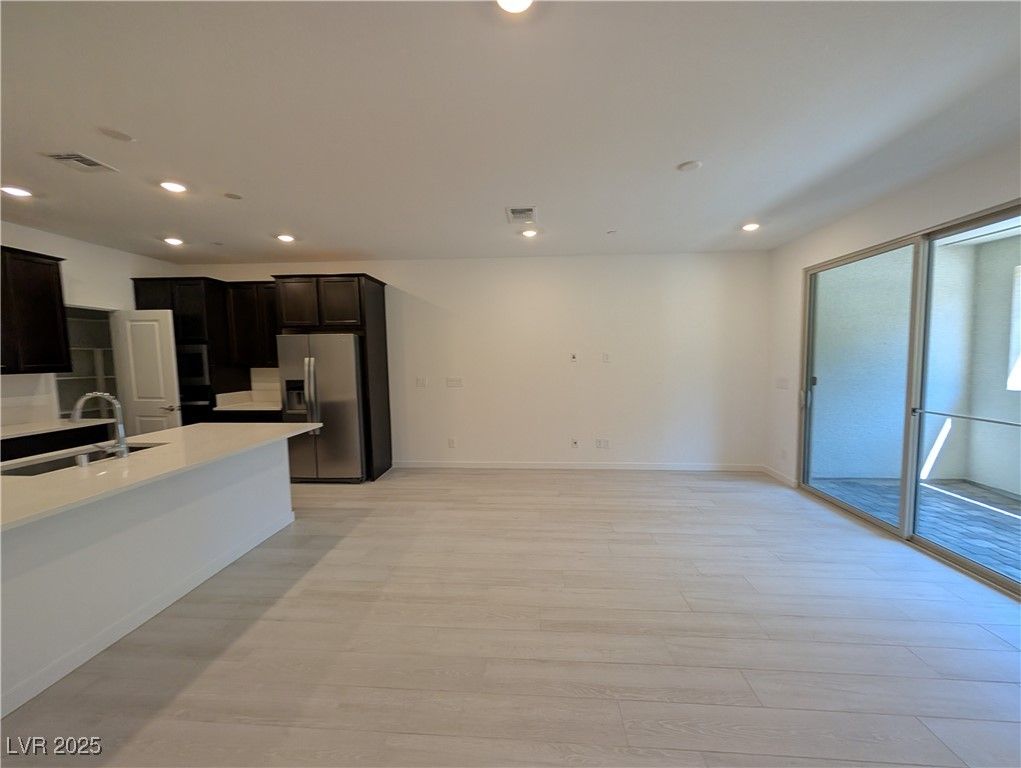 Empty room, Interior, Kitchen, Recessed Lighting, Stainless Steel Appliances
