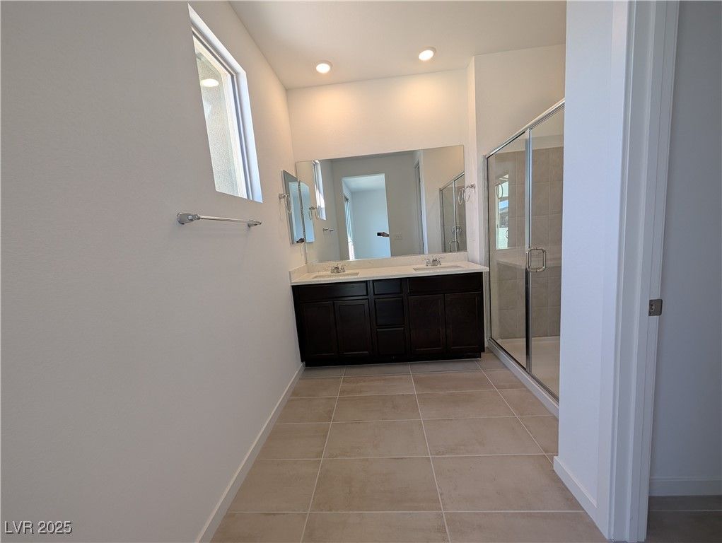 Bathroom, Dual Sink Vanities, Glass Shower, Interior, Recessed Lighting