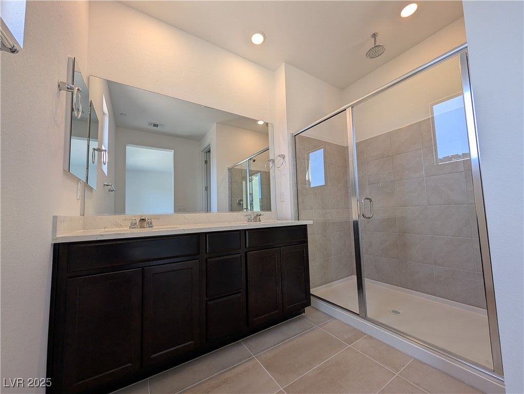 Bathroom, Dual Sink Vanities, Glass Shower, Interior, Recessed Lighting