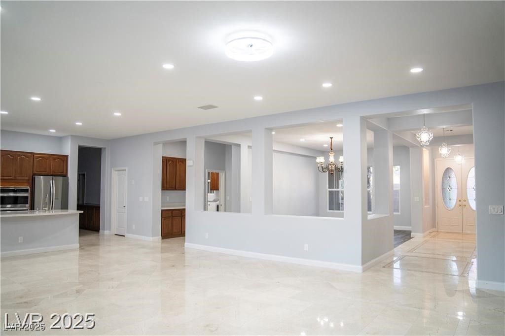 Chandelier, Empty room, Interior, Kitchen, Recessed Lighting