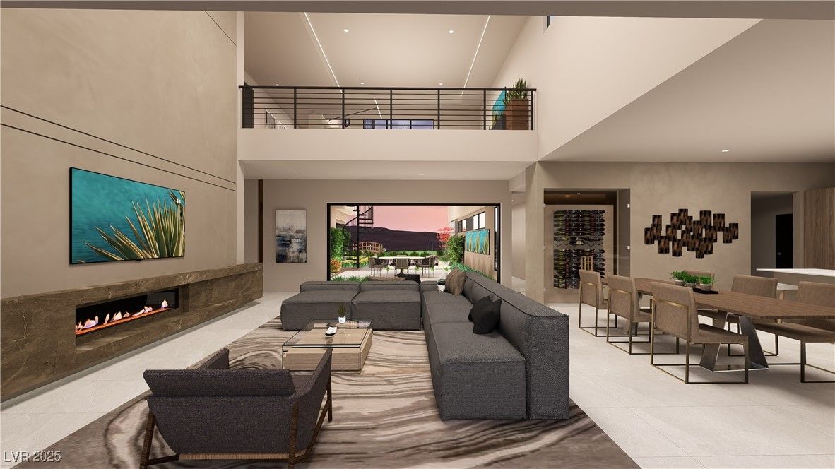 Dining room, Fireplace, Interior, Living room, Recessed Lighting