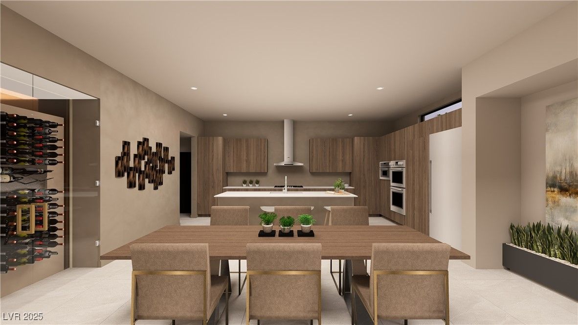 Dining room, Interior, Kitchen, Recessed Lighting, Stainless Steel Appliances, Wine Storage