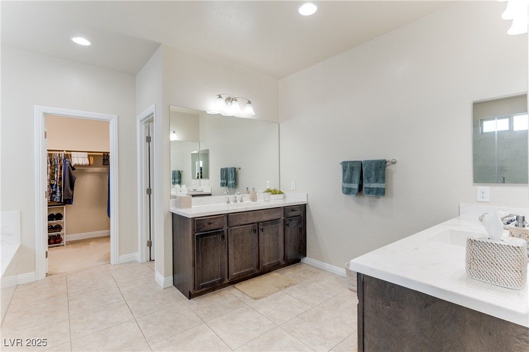 Bathroom, Dual Sink Vanities, Interior, Recessed Lighting, Walk-in Closets
