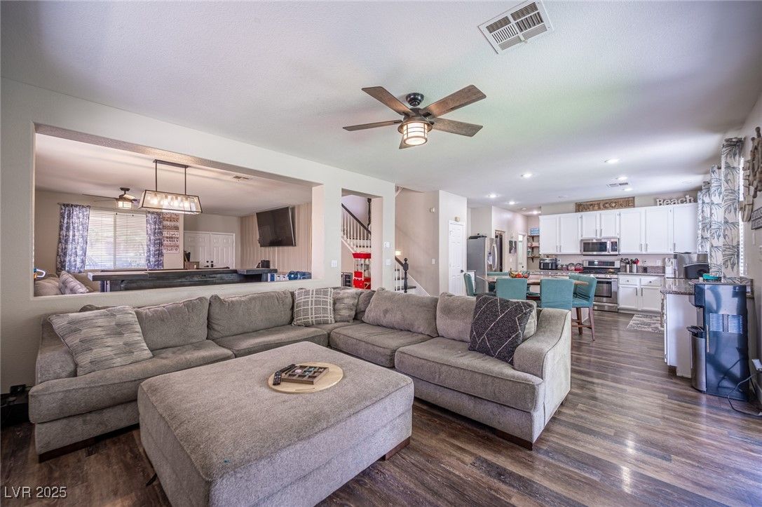 Dining room, Interior, Kitchen, Living room, Pendant Lights, Recessed Lighting, Wood Texture Flooring