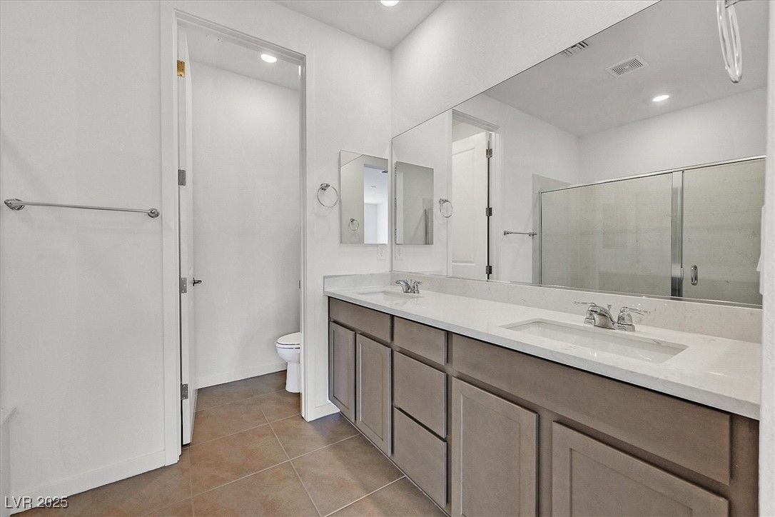Bathroom, Dual Sink Vanities, Glass Shower, Interior, Recessed Lighting
