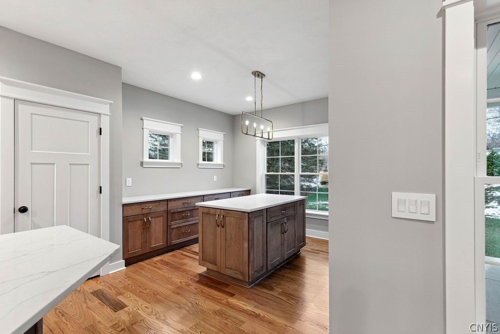 Interior, Kitchen, Pendant Lights, Recessed Lighting, Wood Texture Flooring