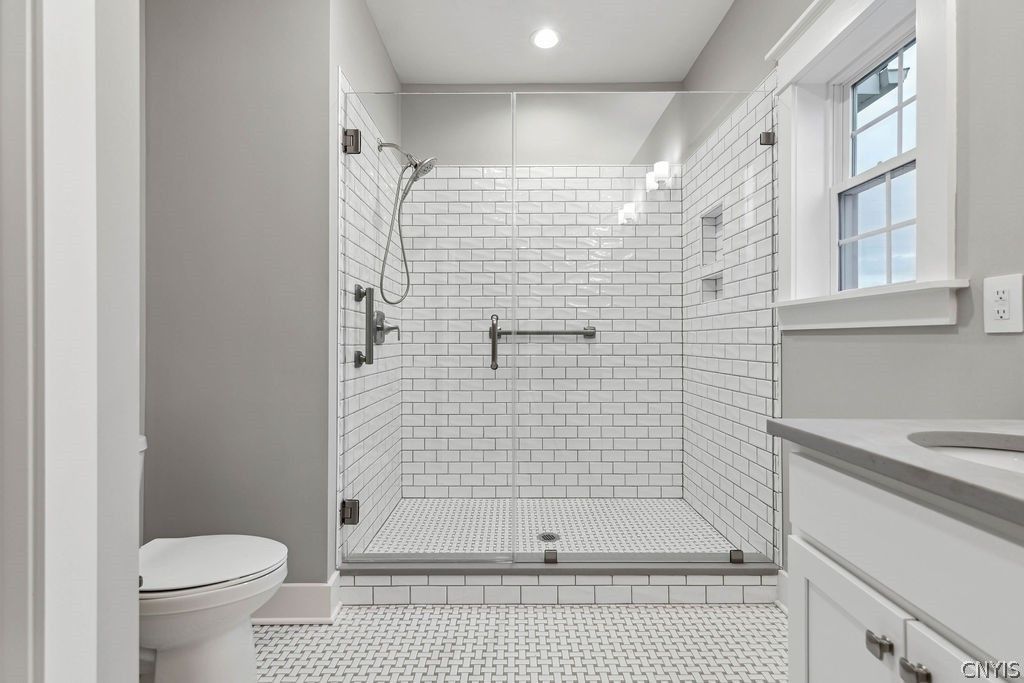 Bathroom, Glass Shower, Interior, Recessed Lighting