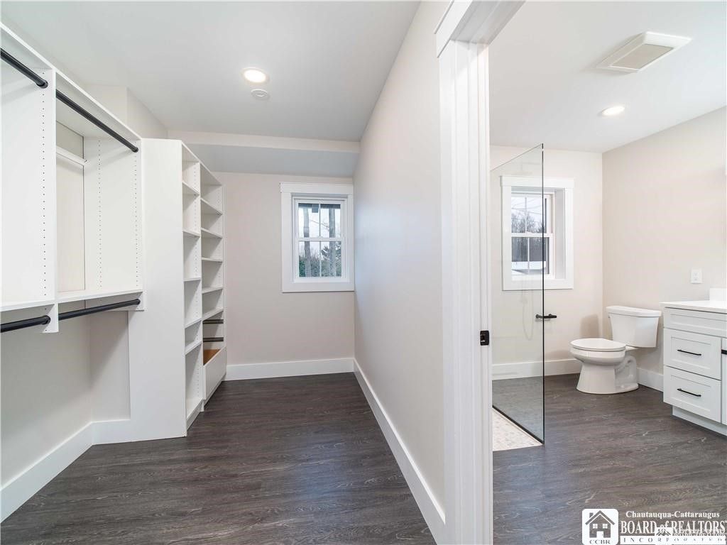 Bathroom, Interior, Recessed Lighting, Walk-in Closets, Wood Texture Flooring