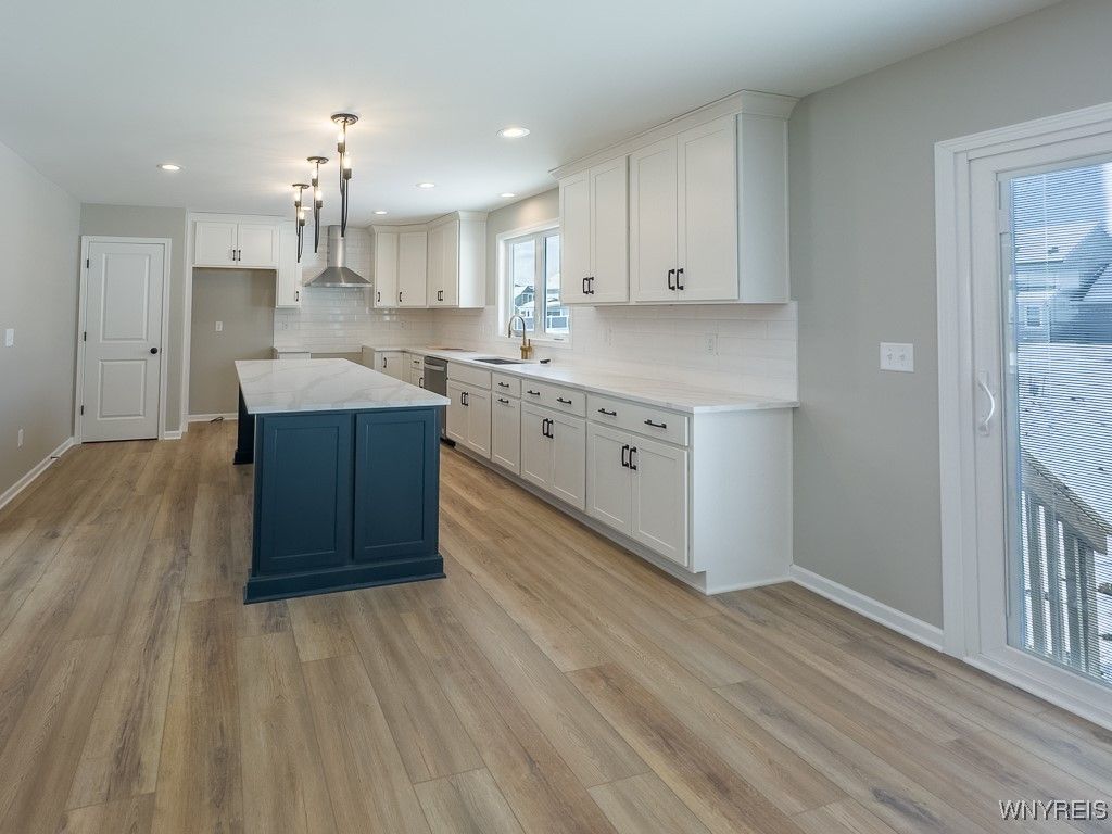 Interior, Kitchen, Pendant Lights, Recessed Lighting, Wood Texture Flooring