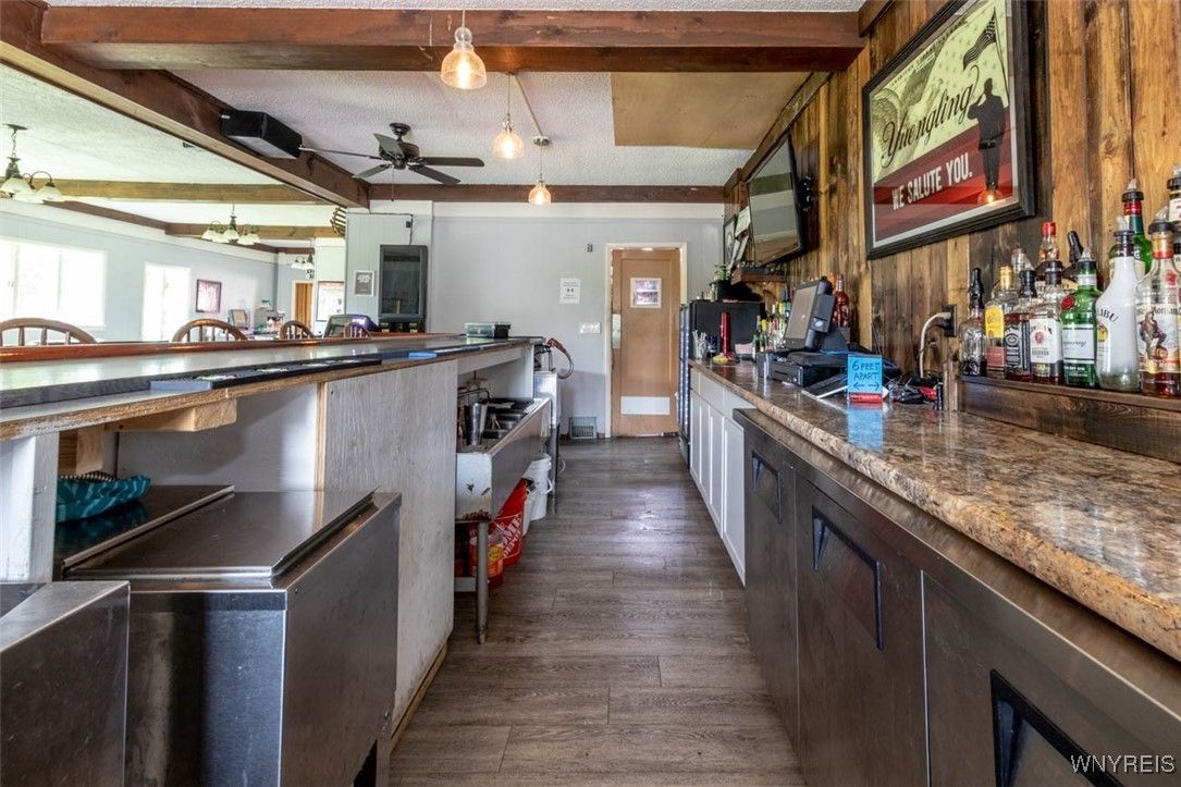 Interior, Kitchen, Pendant Lights, Wooden Beams, Wood Texture Flooring