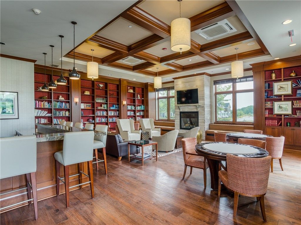 Dining room, Fireplace, Interior, Living room, Pendant Lights, Recessed Lighting, Wooden Beams, Wood Texture Flooring