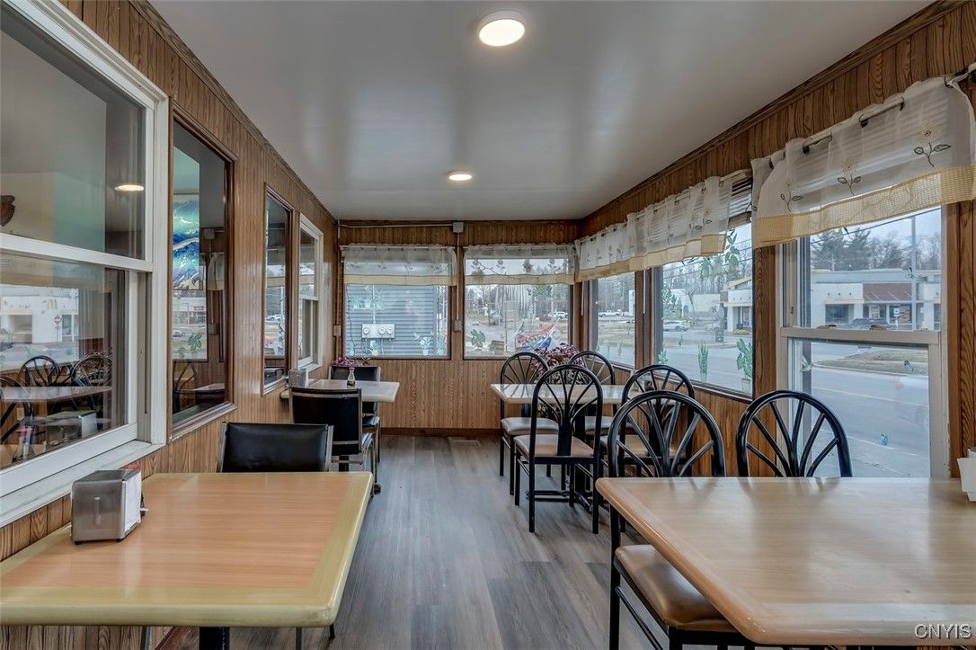 Dining room, Interior, Recessed Lighting, Wood Texture Flooring
