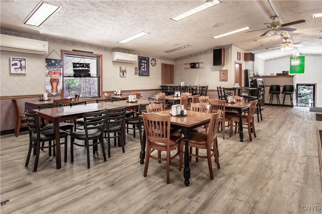 Dining room, Interior, Recessed Lighting, Wood Texture Flooring