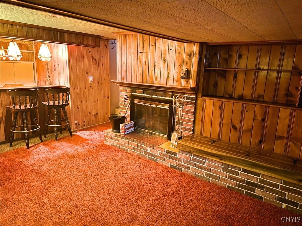 Fireplace, Interior, Pendant Lights, Wooden Walls