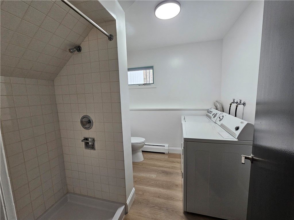Bathroom, Interior, Washer, Wood Texture Flooring