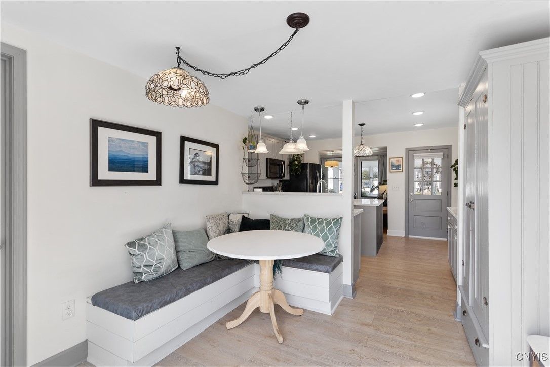 Interior, Kitchen, Pendant Lights, Recessed Lighting, Wood Texture Flooring