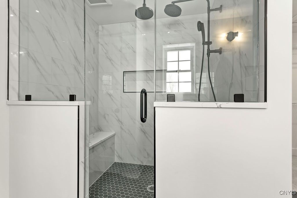 Bathroom, Glass Shower, Interior, Marble Walls