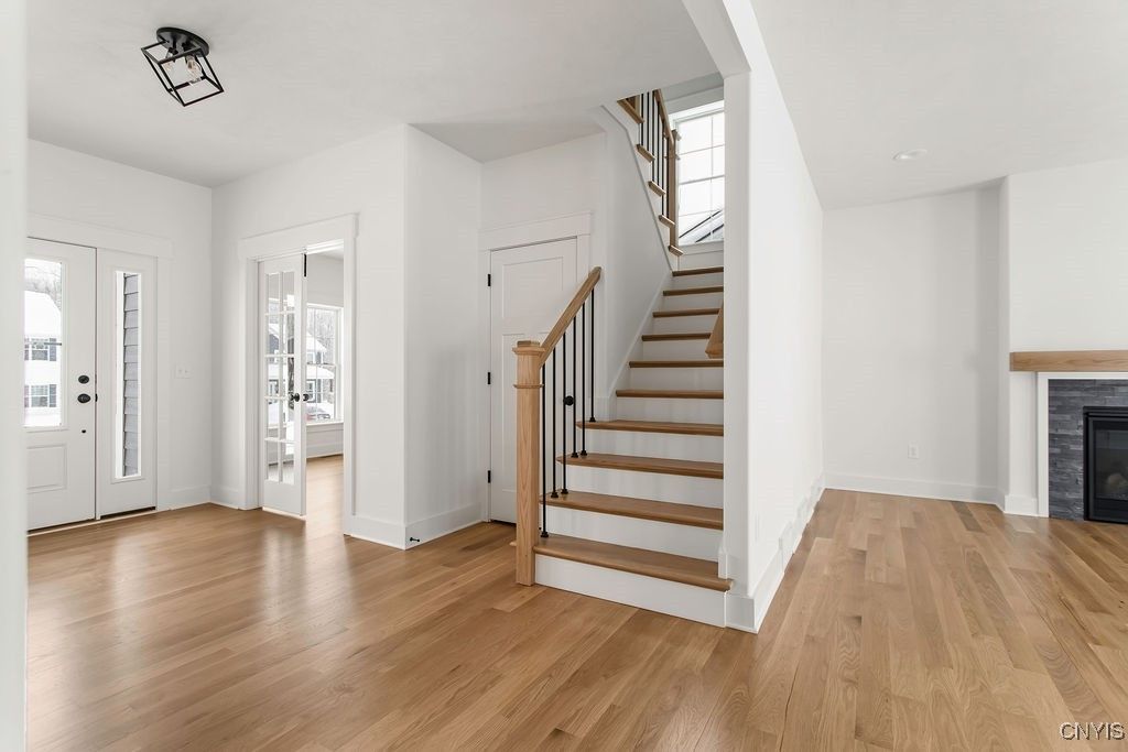 Fireplace, Interior, Recessed Lighting, Wood Texture Flooring