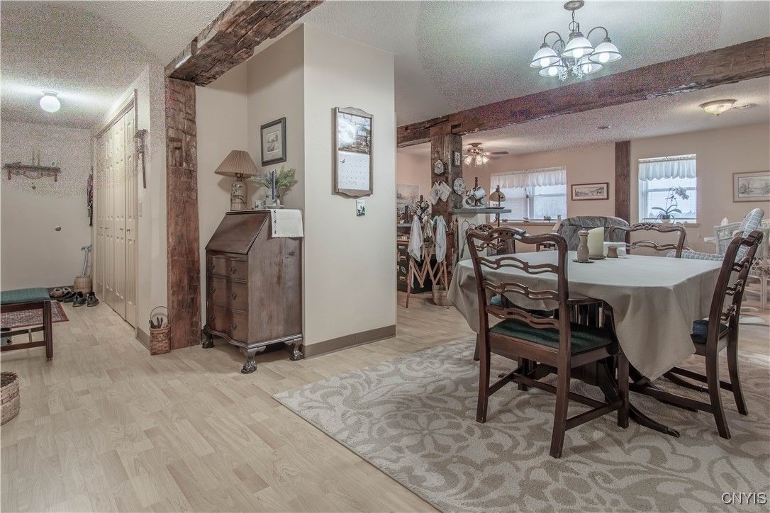 Chandelier, Dining room, Interior, Wood Texture Flooring