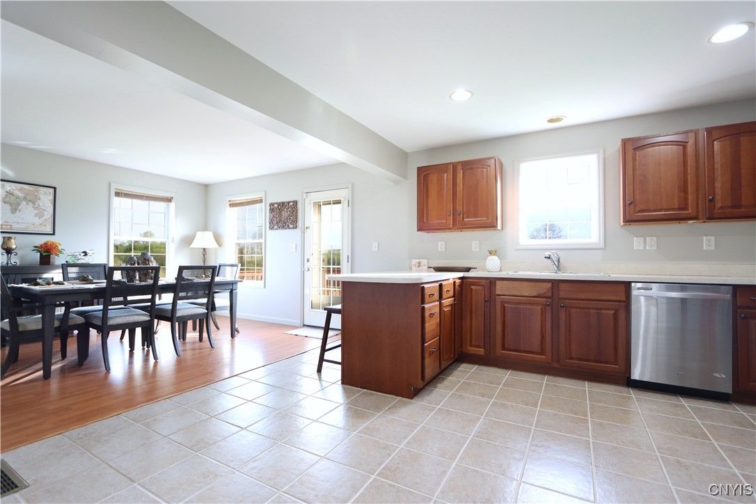 Dining room, Interior, Kitchen, Recessed Lighting, Wood Texture Flooring