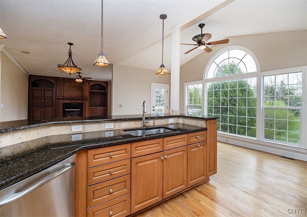 Interior, Kitchen, Pendant Lights, Wood Texture Flooring