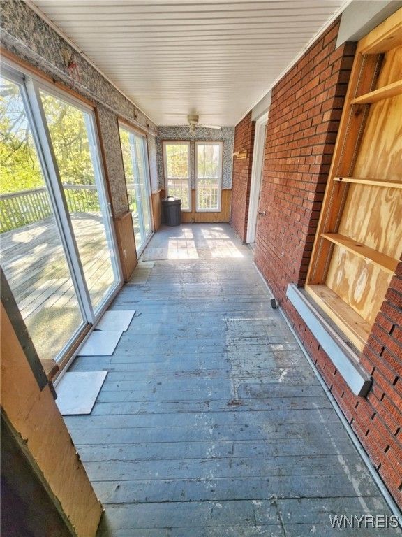 Empty room, Fireplace, Interior, Stone Walls, Wood Texture Flooring