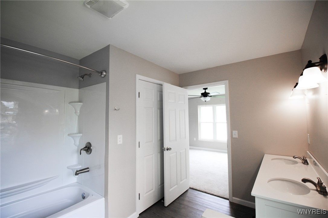 Bathroom, Dual Sink Vanities, Interior, Wood Texture Flooring