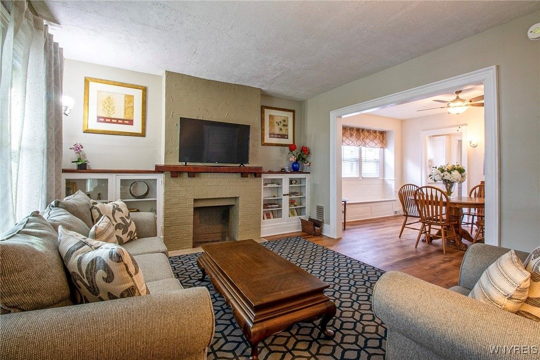 Dining room, Fireplace, Interior, Living room, Wood Texture Flooring