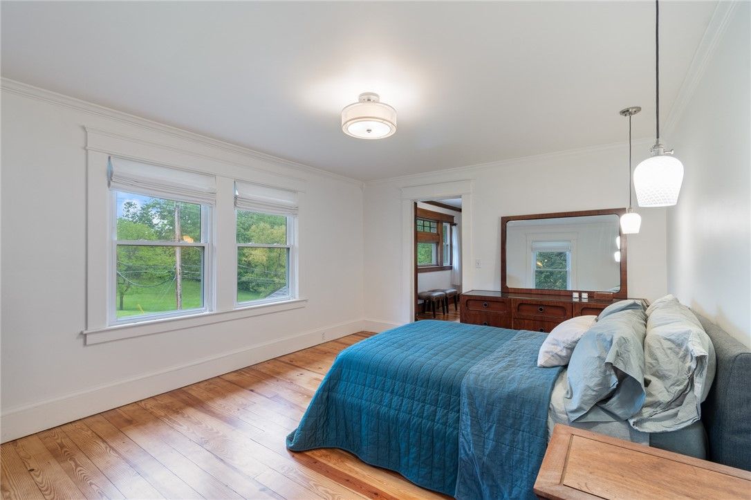 Bedroom, Interior, Pendant Lights, Wood Texture Flooring