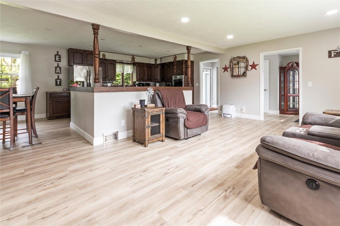 Dining room, Interior, Kitchen, Living room, Recessed Lighting, Wood Texture Flooring
