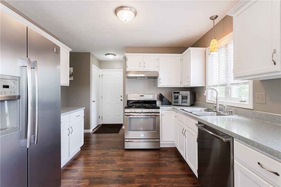 Interior, Kitchen, Pendant Lights, Stainless Steel Appliances, Wood Texture Flooring