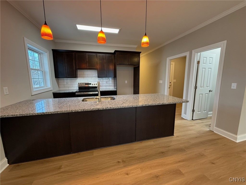 Interior, Kitchen, Pendant Lights, Stainless Steel Appliances, Wood Texture Flooring