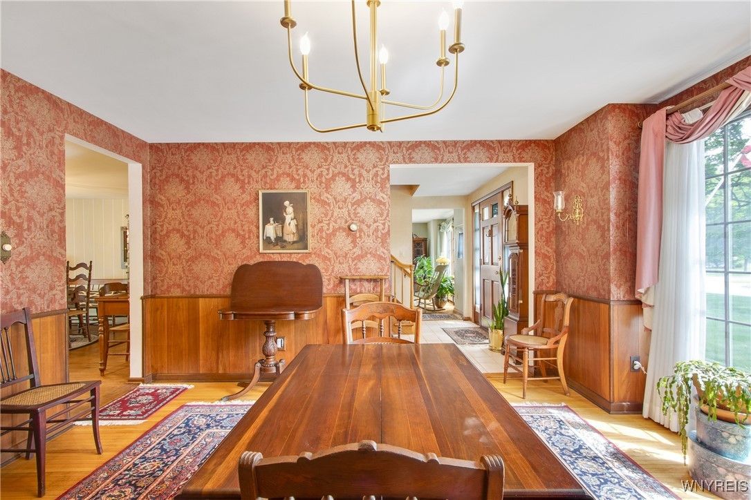 Chandelier, Dining room, Interior, Wood Texture Flooring