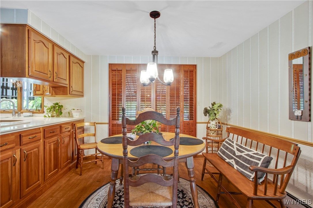 Dining room, Interior, Pendant Lights, Wood Texture Flooring
