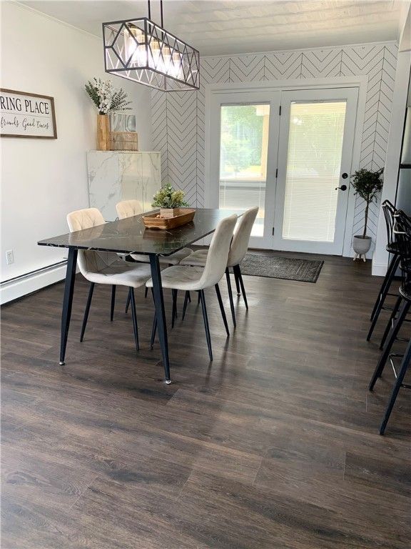 Dining room, Interior, Pendant Lights, Wood Texture Flooring