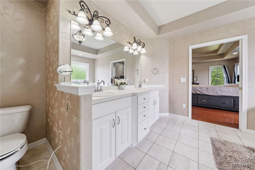 Bathroom, Bedroom, Dual Sink Vanities, Interior, Recessed Lighting, Wood Texture Flooring