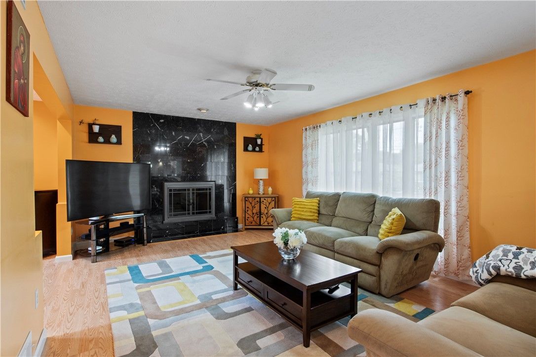 Fireplace, Interior, Living room, Marble Walls, Wood Texture Flooring