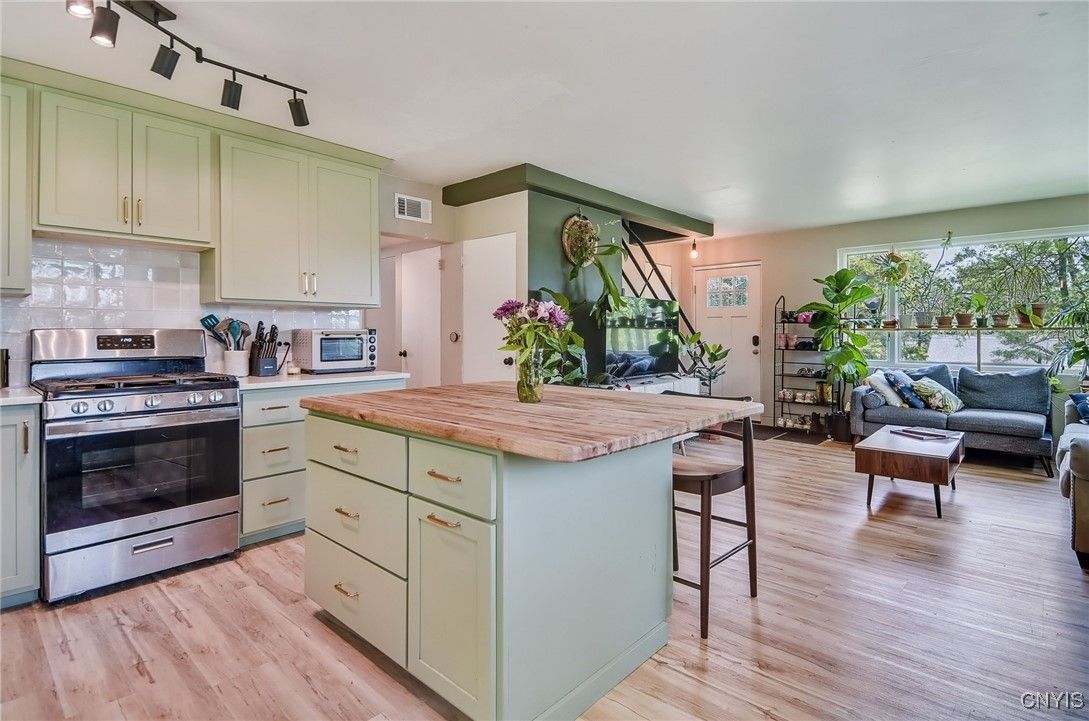 Interior, Kitchen, Living room, Stainless Steel Appliances, Wood Texture Flooring