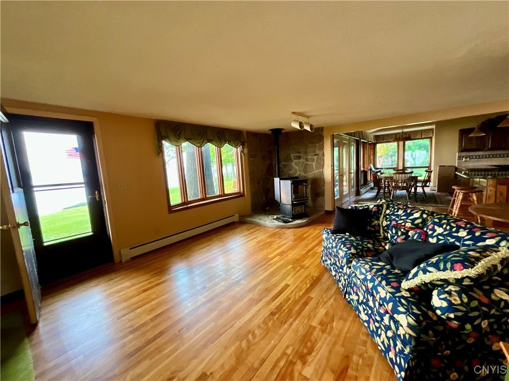 Dining room, Fireplace, Interior, Wood Texture Flooring