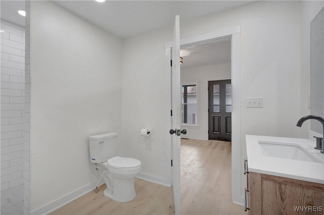 Bathroom, Interior, Recessed Lighting, Wood Texture Flooring