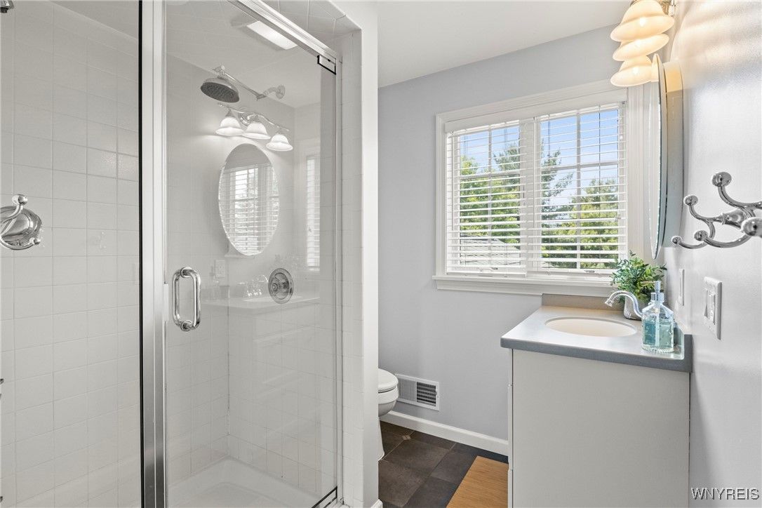 Bathroom, Glass Shower, Interior, Wood Texture Flooring