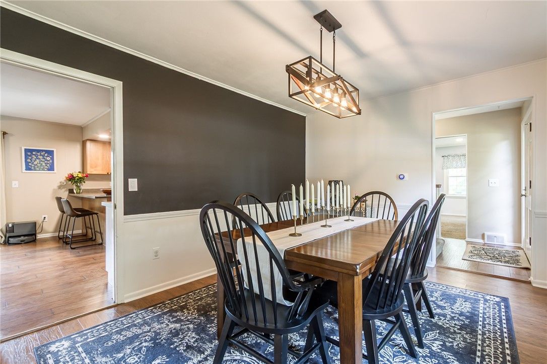Dining room, Interior, Pendant Lights, Wood Texture Flooring