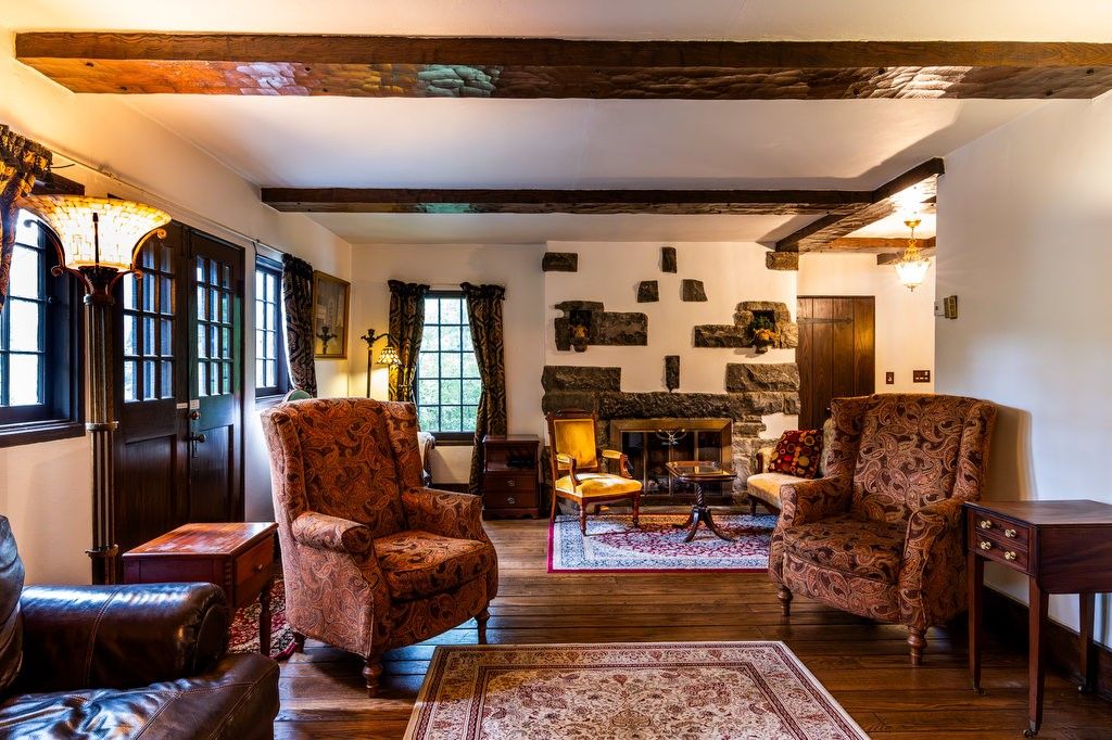 Fireplace, Interior, Living room, Wooden Beams, Wood Texture Flooring