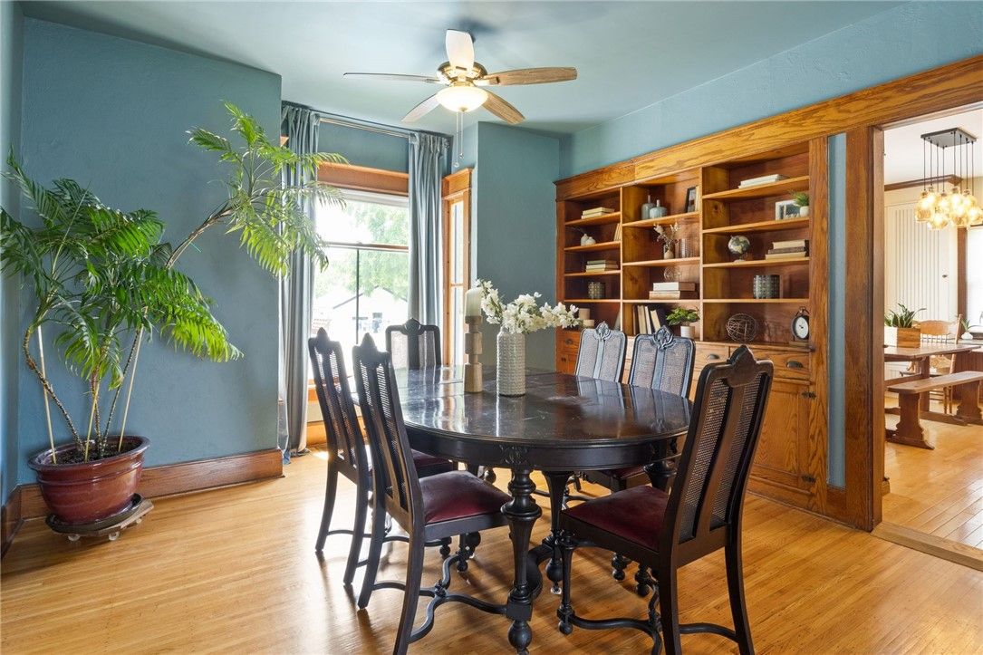 Dining room, Interior, Pendant Lights, Wood Texture Flooring